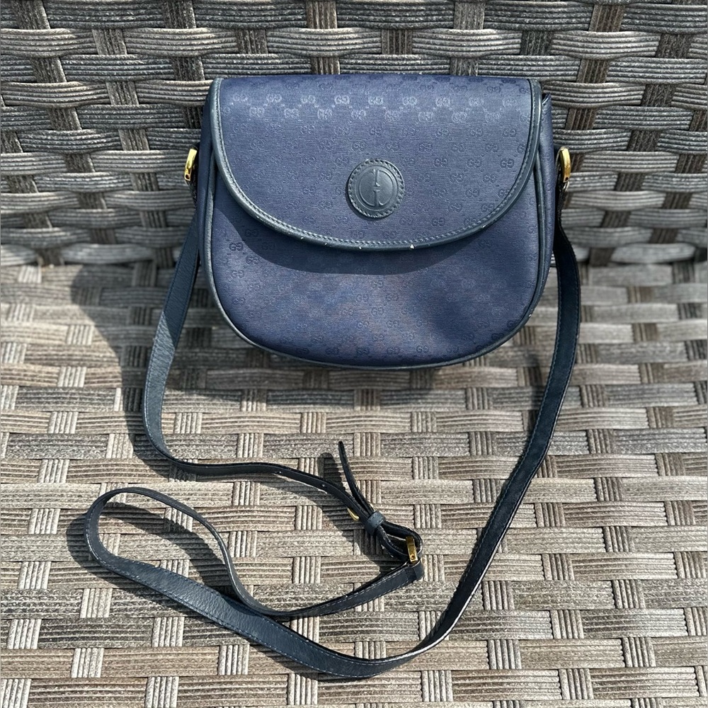 💙Vintage Navy Gucci Micro GG Shoulder Bag with COA